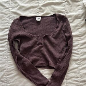 TNA Ribbed Waffle Knit Long Sleeve Crop Top - Plum